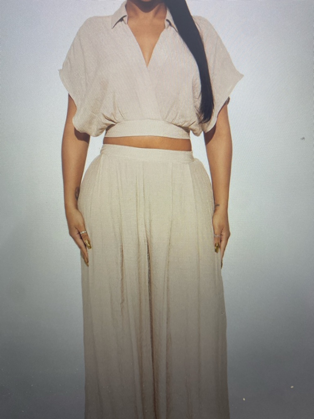 Fashion Nova Mea Gauze Pant Set- Taupe